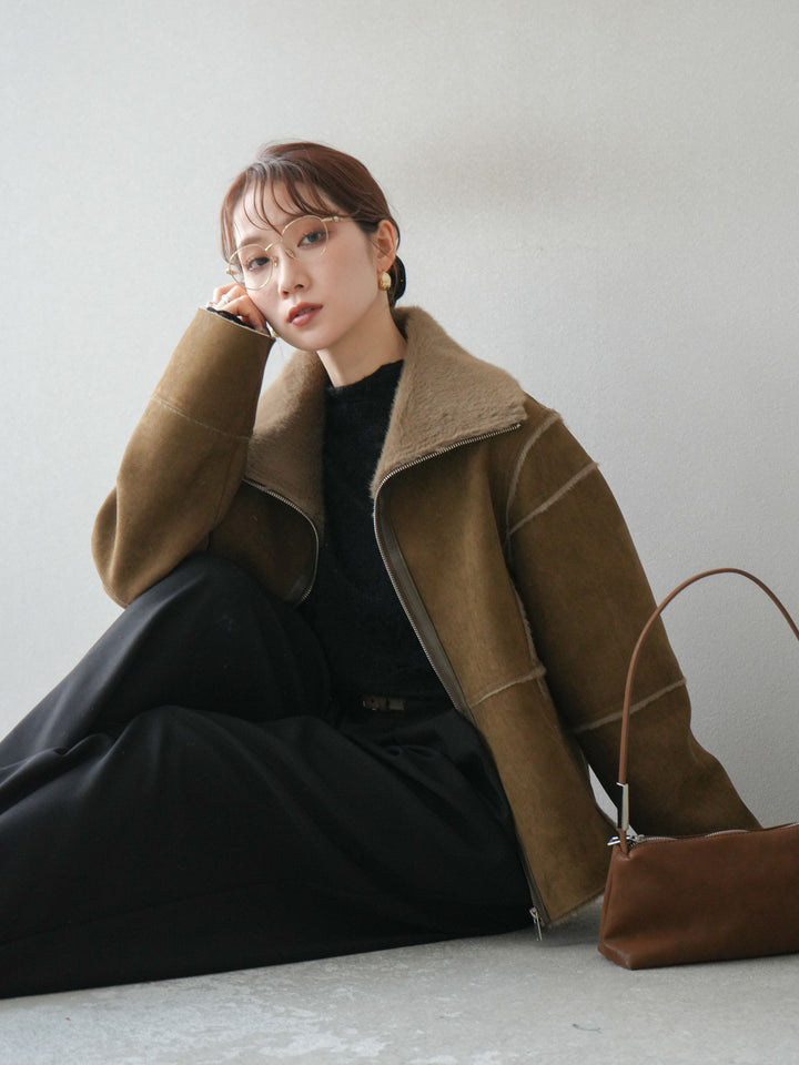 [予約]スタンドカラームートンZIPジャケット/khaki