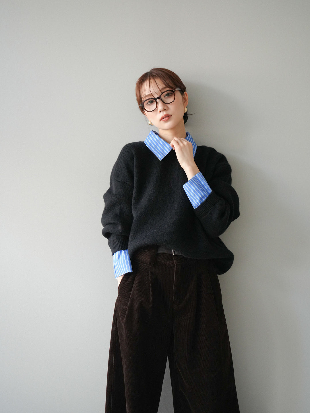 [予約]2WAY襟ニットプルオーバー/black