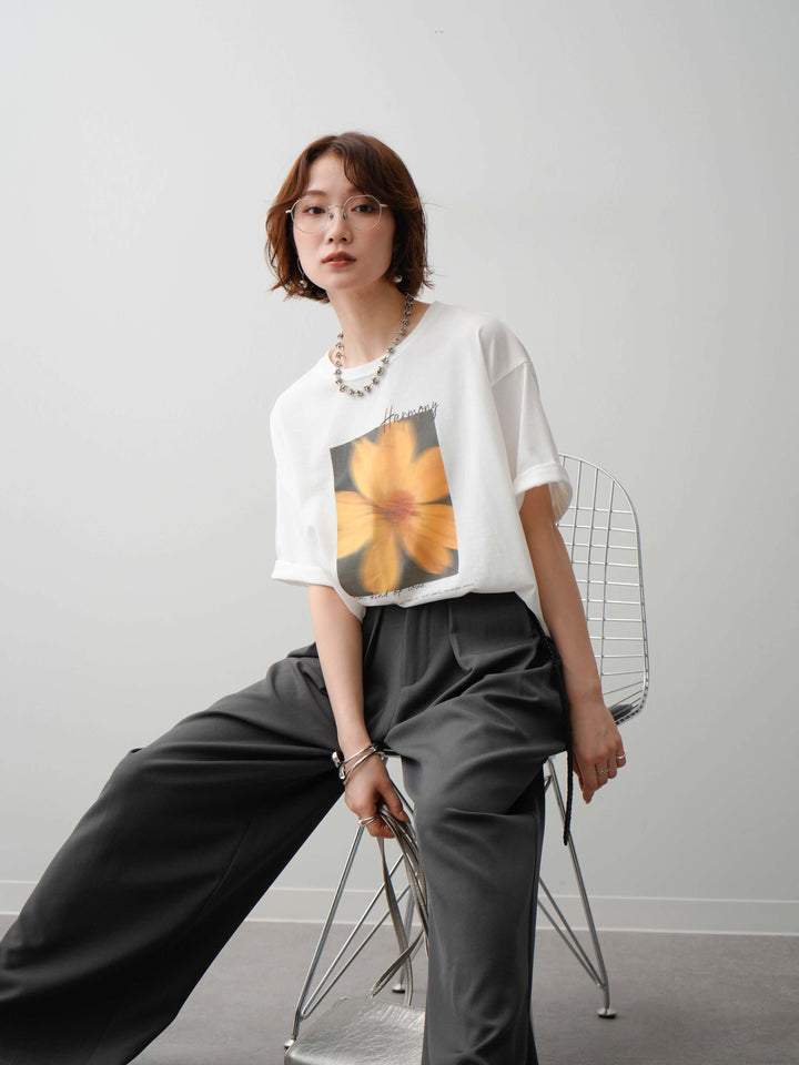 [SET]フラワーフォトTEE+ベルトループデザインワイドパンツ(2set)