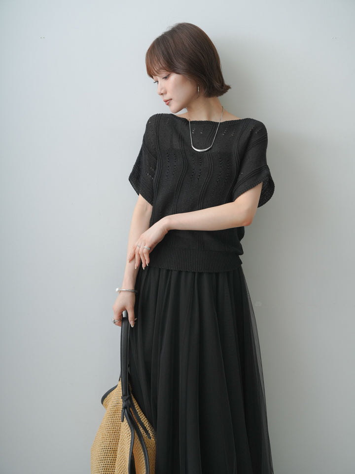 [予約]アイレットサマーニットトップス/black