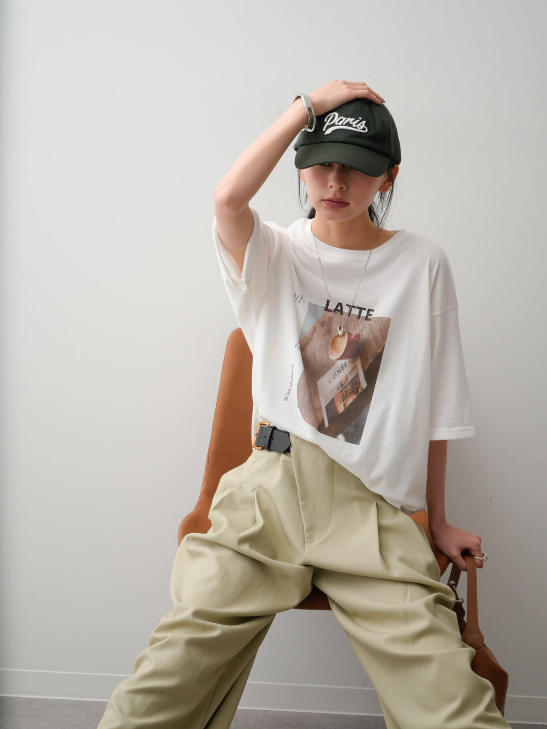 [SET]フォトプリントロゴTEE+アシンメトリーベルトタックワイドパンツ(2set)