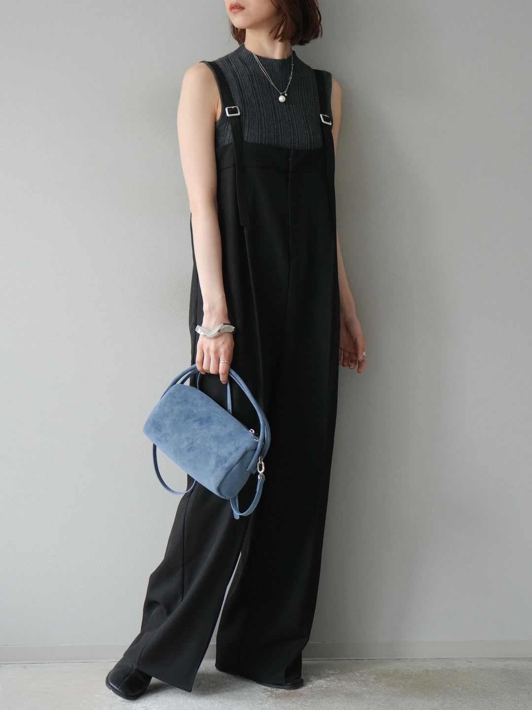 [予約]スリーブレスランダムリブニットトップス/グレー