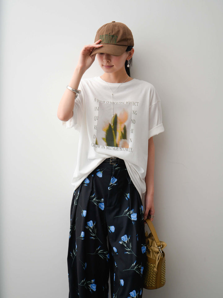 【着回しセット】フラワーフォトTEE+フラワープリントドレープタックパンツ+フラワープリントIラインギャザースカート(3set)