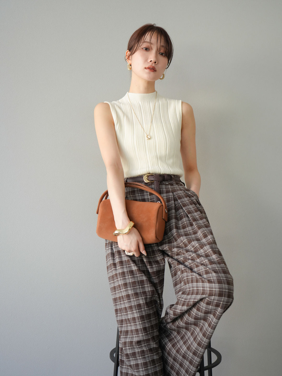 [予約]スリーブレスランダムリブニットトップス/アイボリー