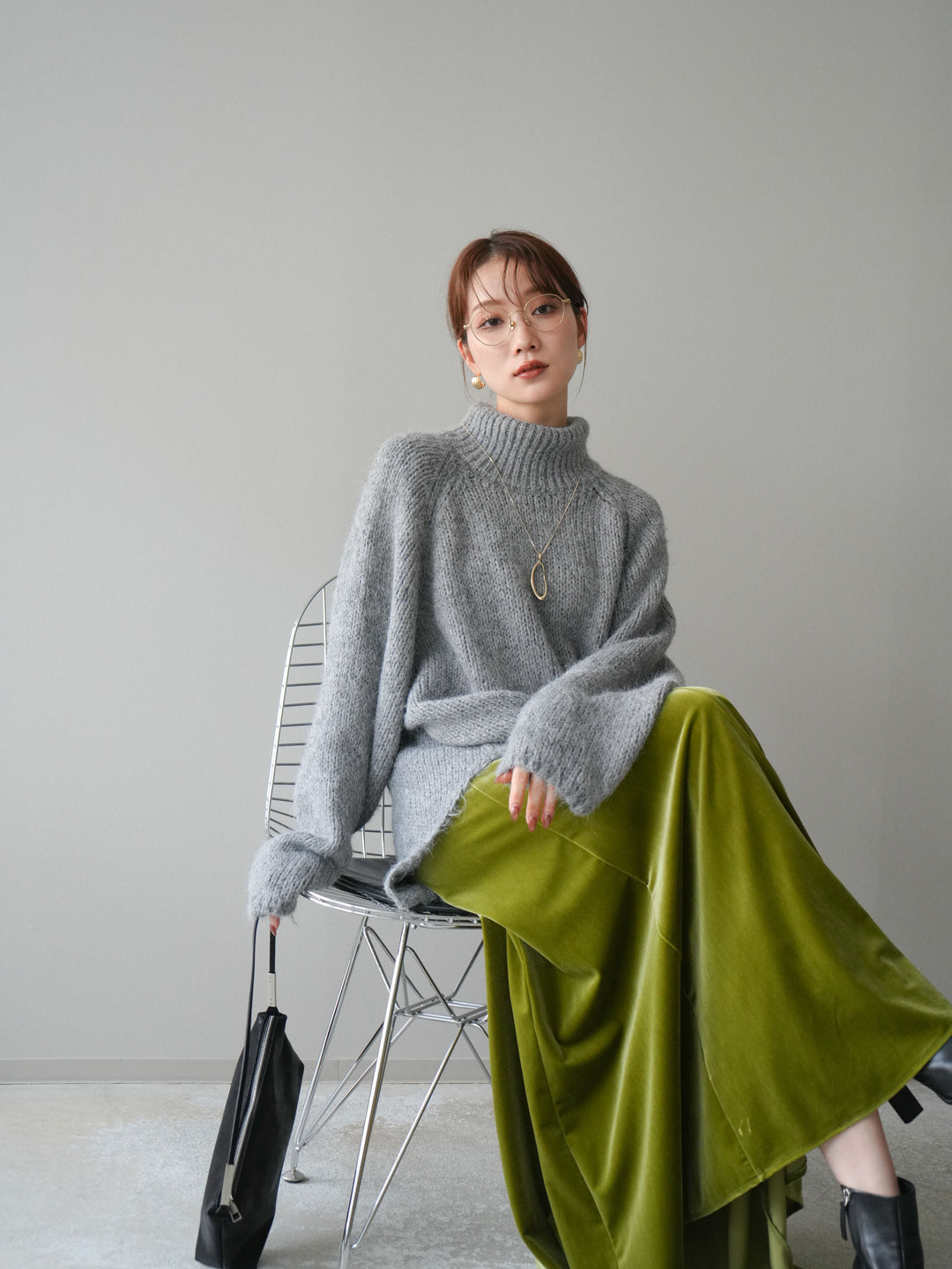 [予約]アシンメトリーハイネックニットプルオーバー/gray