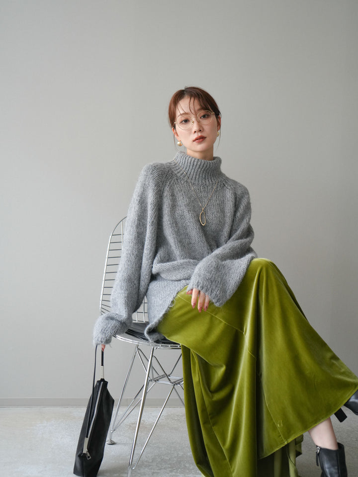 [予約]アシンメトリーハイネックニットプルオーバー/gray