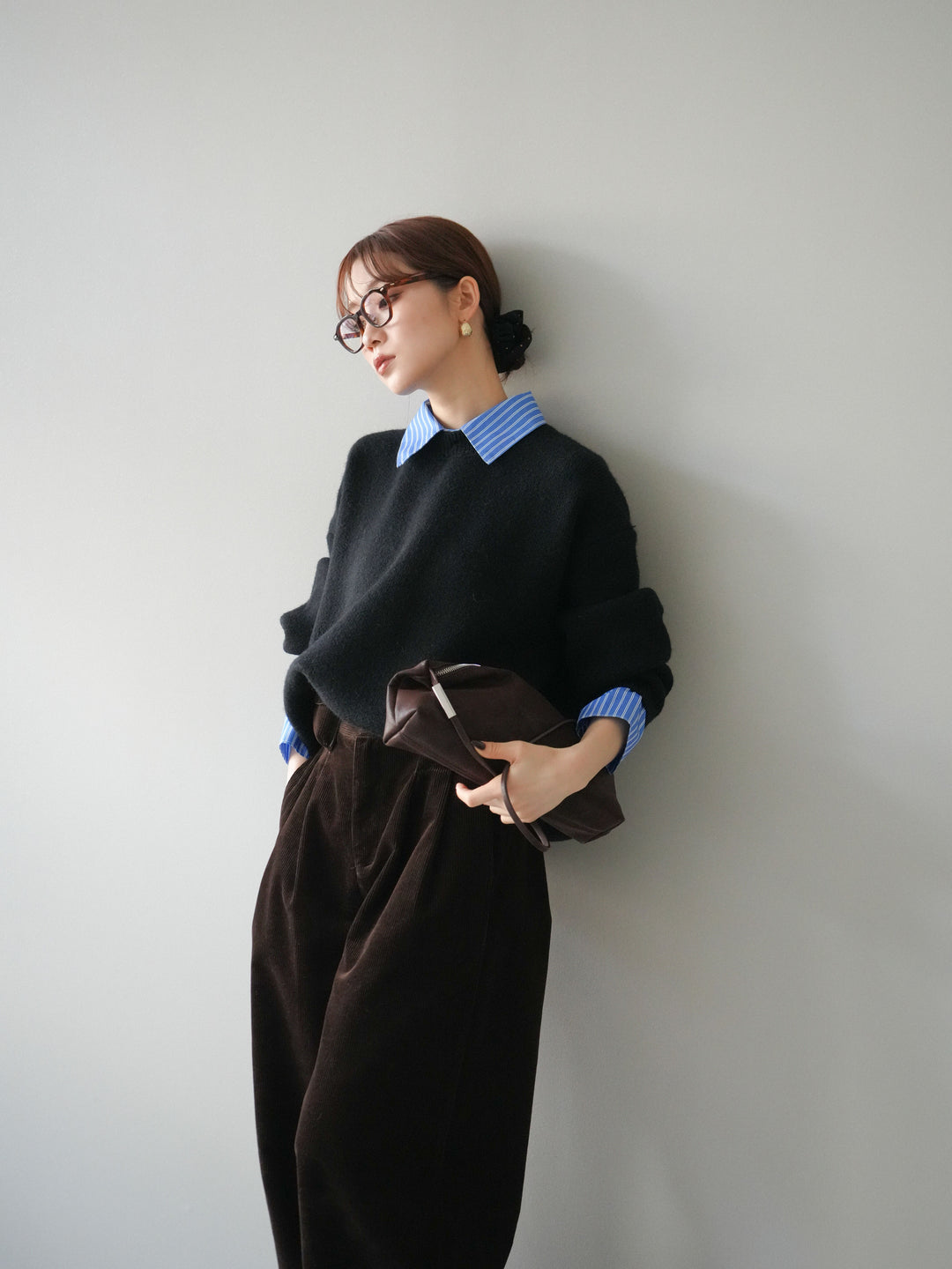 [予約]2WAY襟ニットプルオーバー/black