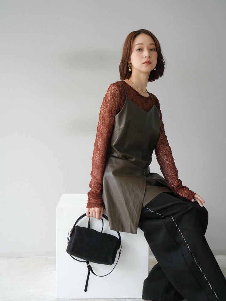 [予約]レイヤードレザーキャミソールチュニック/ブラウン