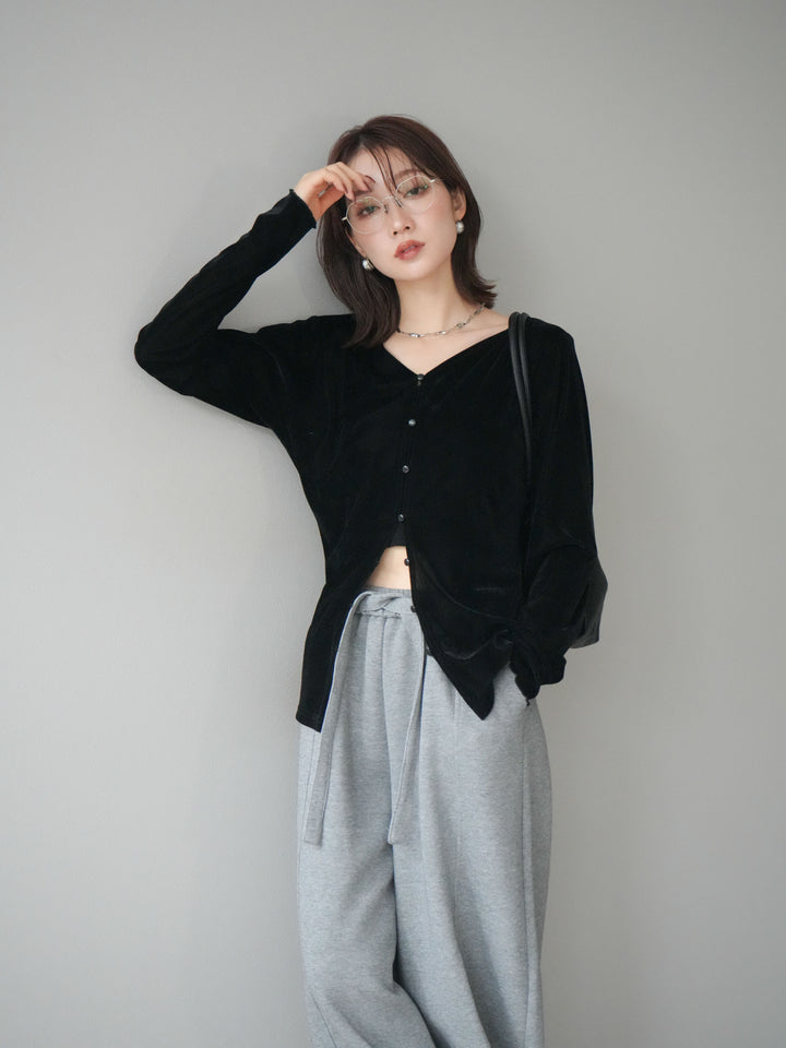 [予約]ベロアカーディガン/black