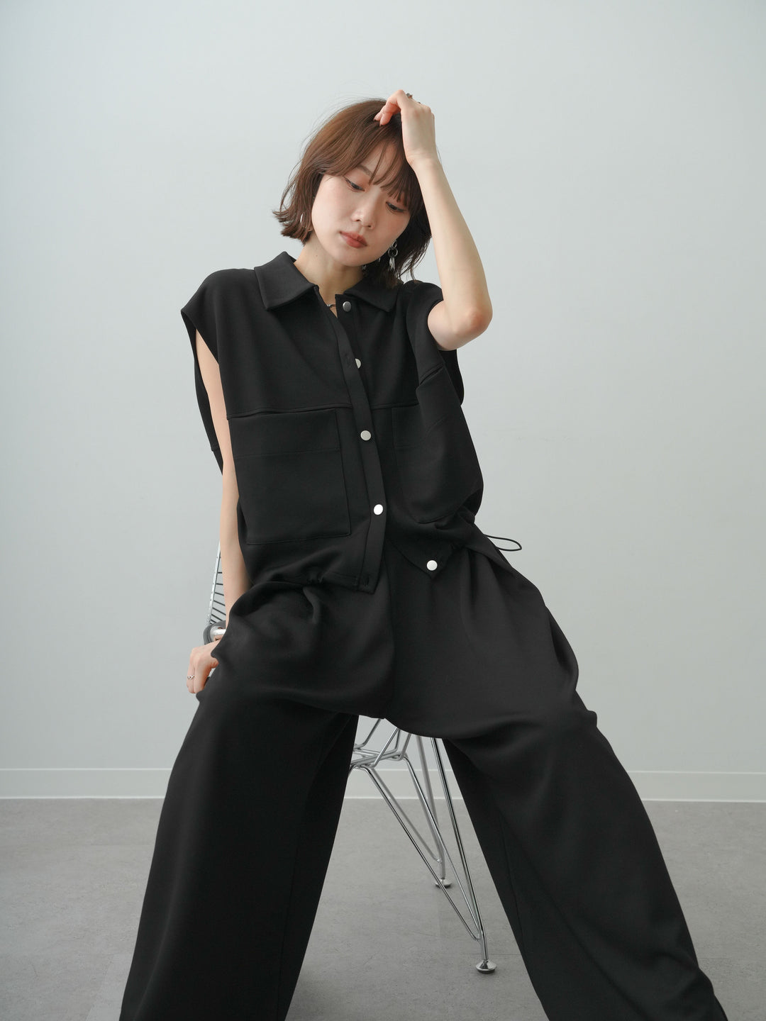 [SET]ボンディングノースリベスト+ボンディングドロストタックパンツ(2set)