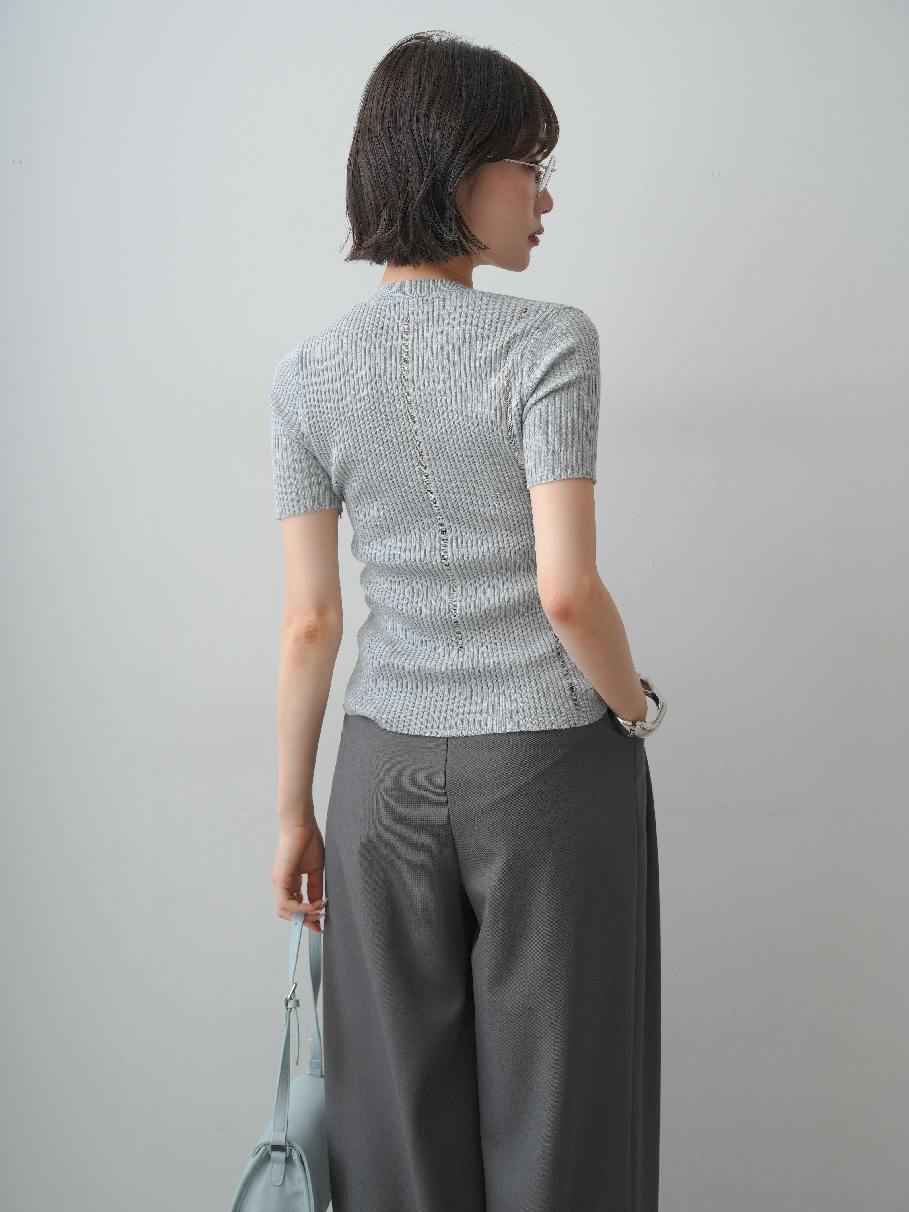 【未使用】Theory Project 半袖 リブニット トップス　グレー 予約]クラッシュライン半袖リブニットトップス/gray – Lumier