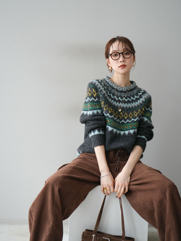 [予約]ウールタッチ求心柄オーバーニットプルオーバー/gray