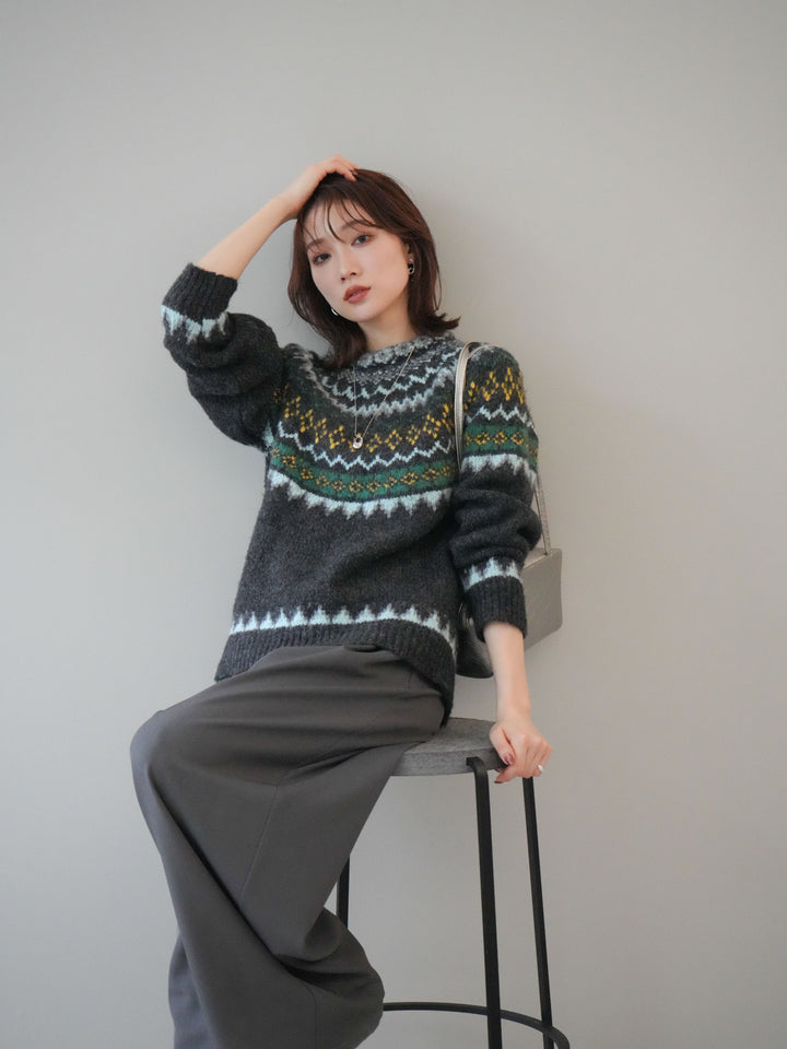 [予約]ウールタッチ求心柄オーバーニットプルオーバー/gray