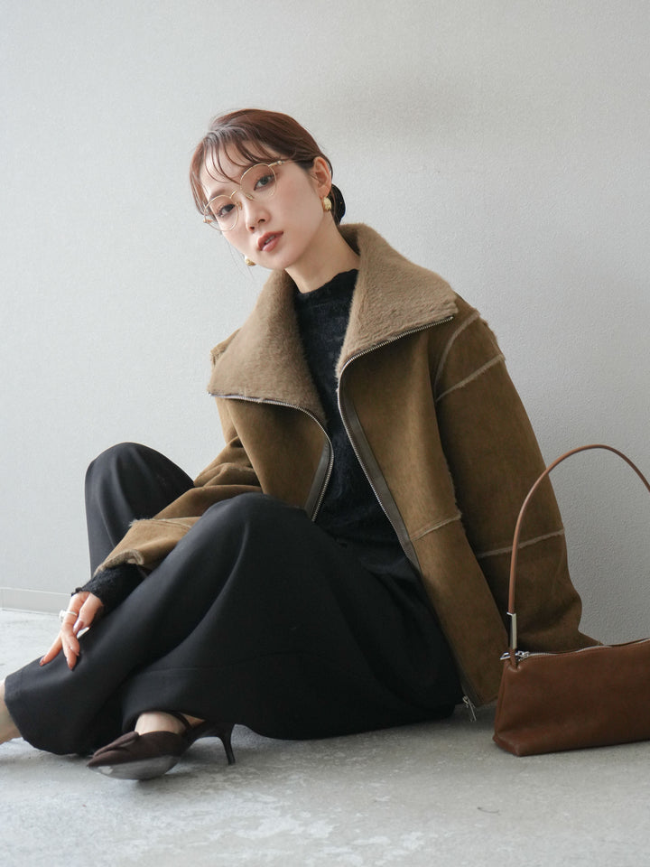 [予約]スタンドカラームートンZIPジャケット/khaki