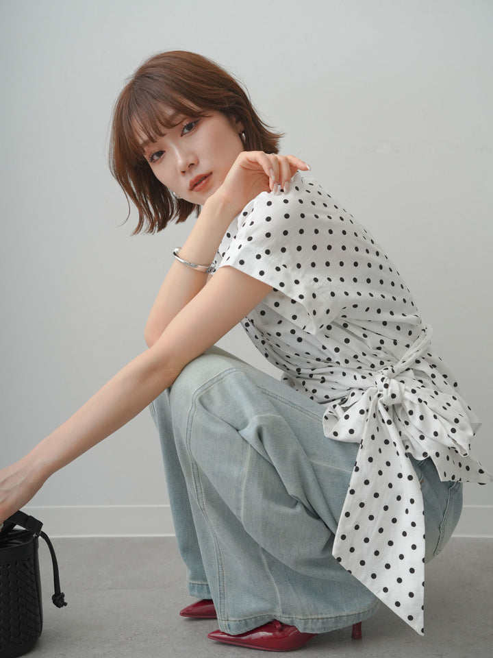 [SET]サイドリボンフレンチスリーブシャツ+サイドリボンフレンチスリーブシャツ(2set)