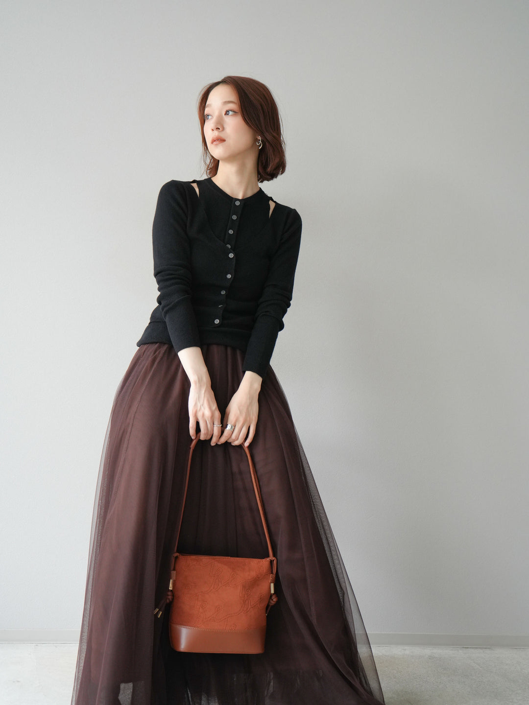 [予約]レイヤードデザインニットカーディガン/ブラック