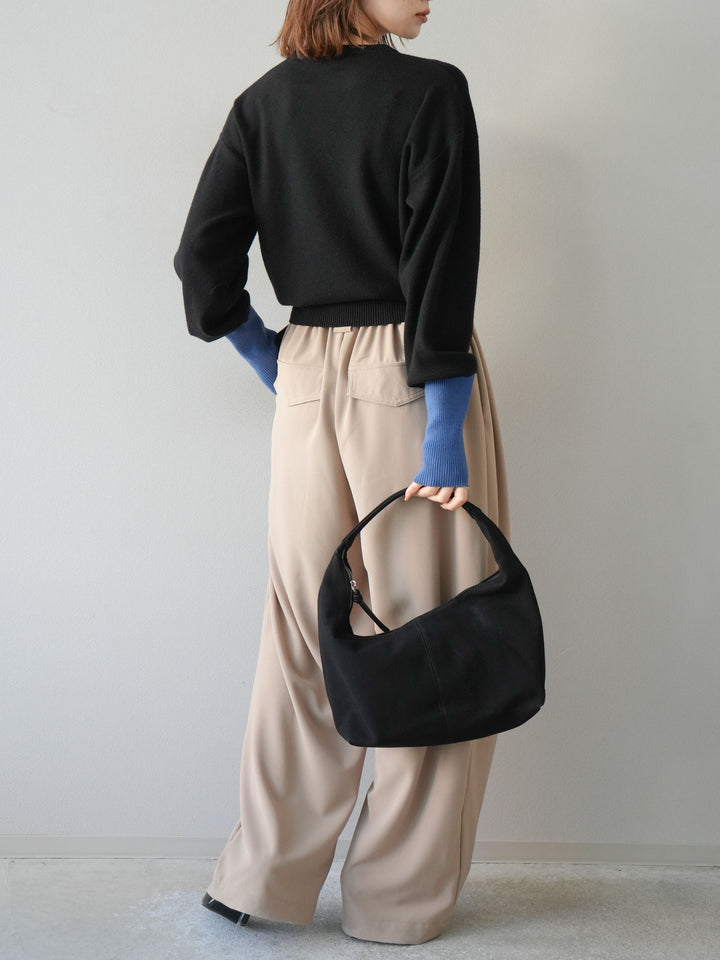 [予約]ベルト付タックワイドパンツ/ベージュ