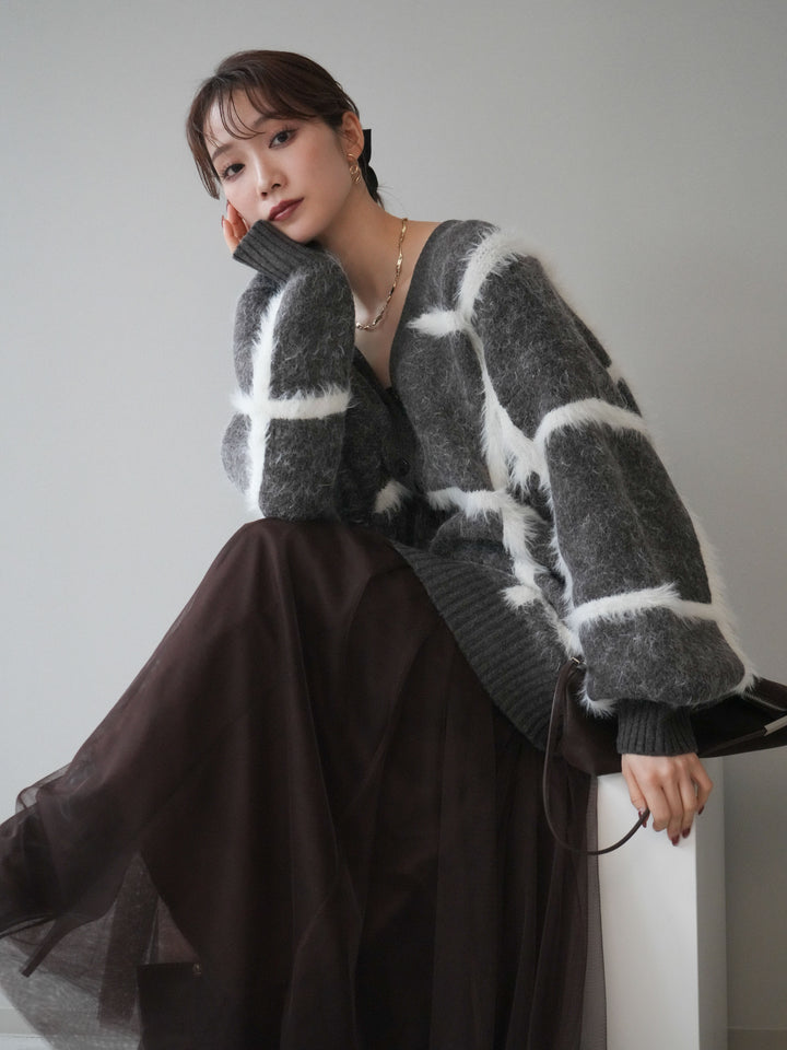 [予約]ミックスシャギーチェックカーディガン/brown