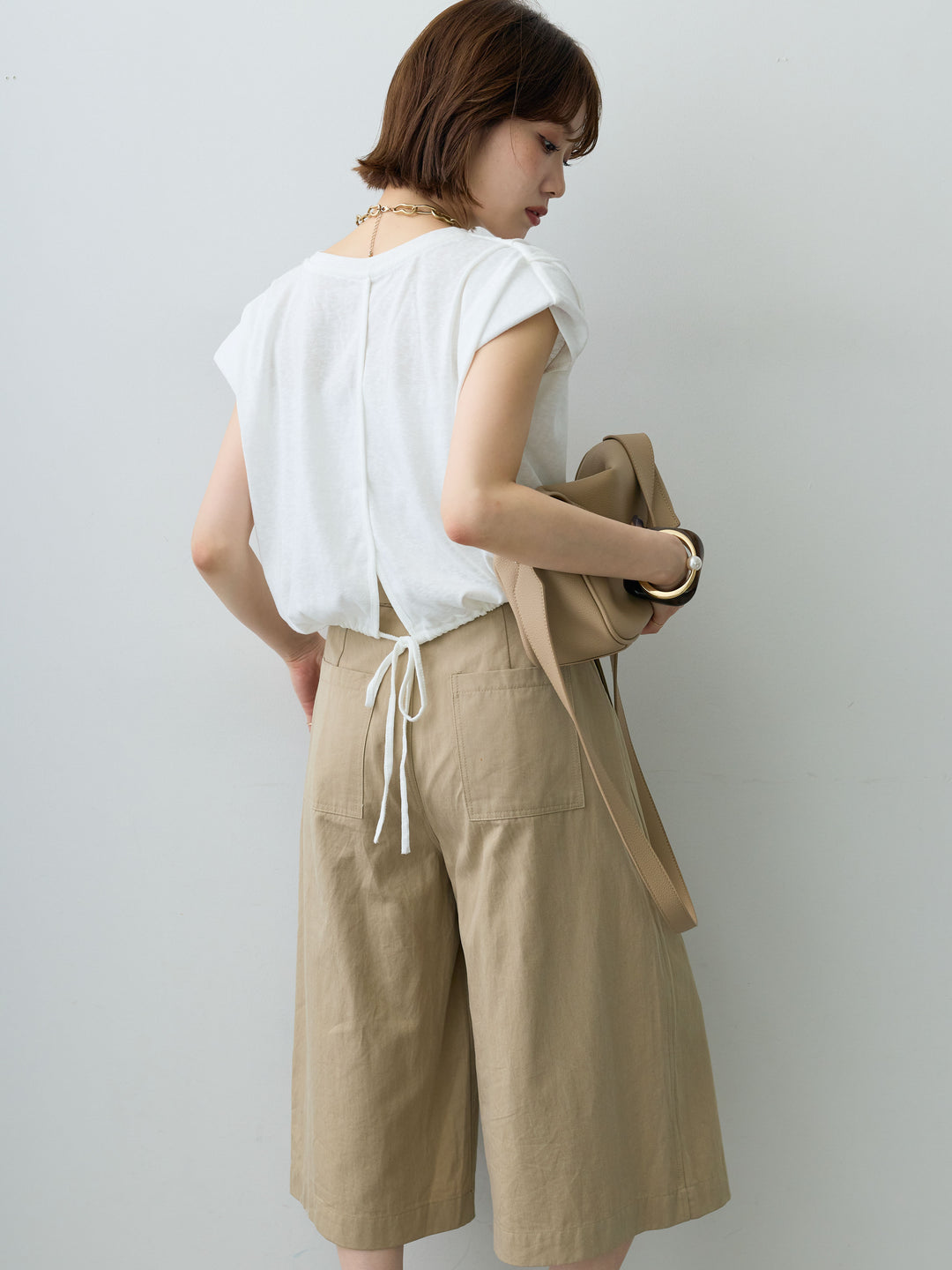 [SET]ヴィンテージロゴドロストTEE+ベルトデザインタックミドルパンツ(2set)