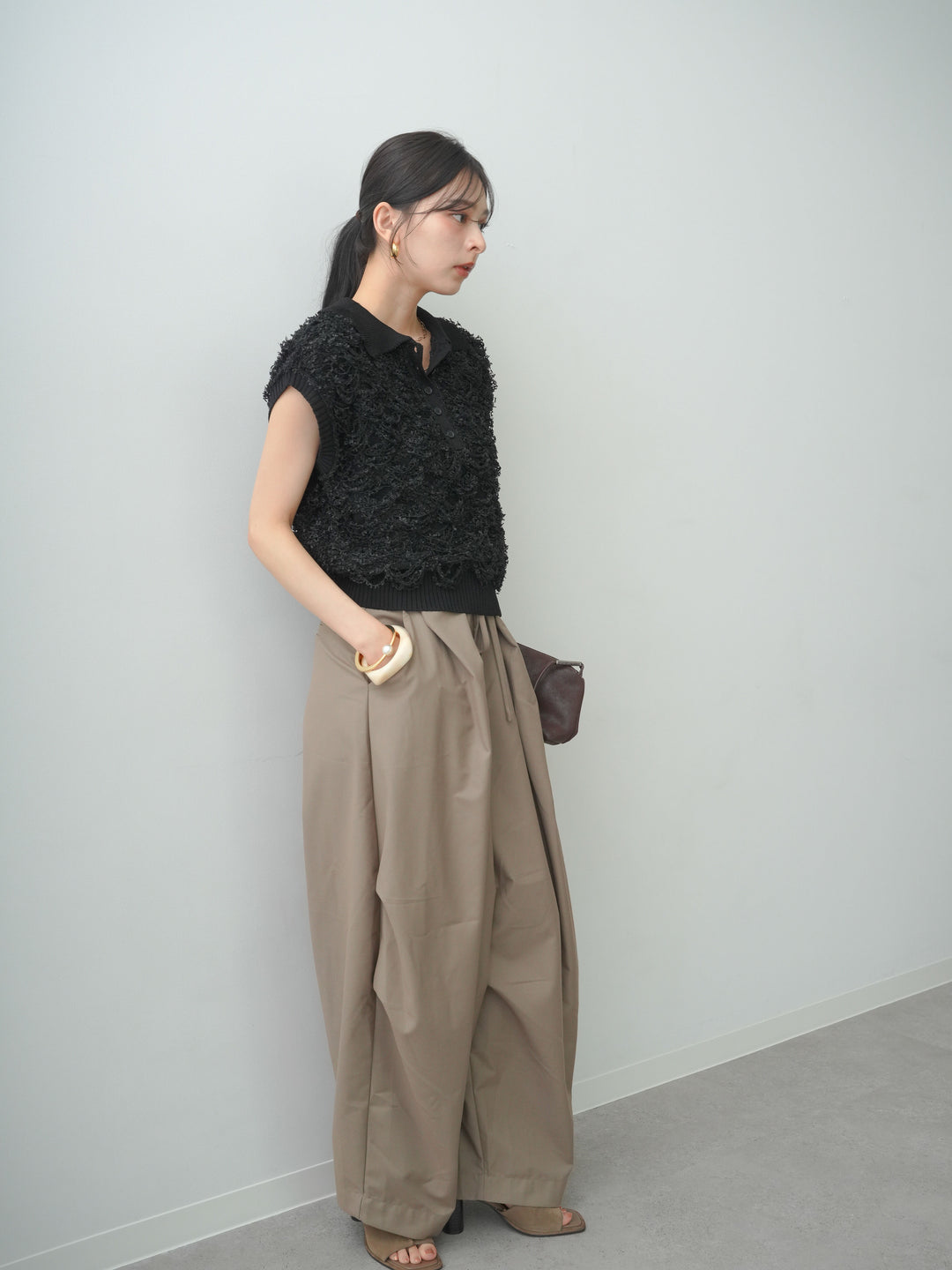 [予約]チョウチョヤーンフレンチポロニット/black