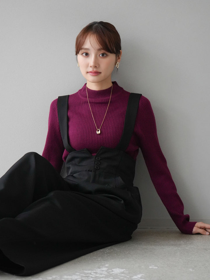 [預訂] 瓶頸式羅紋針織上衣/酒紅色