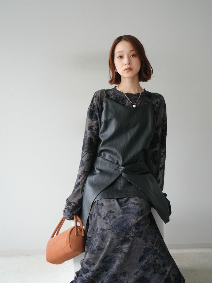 [予約]レイヤードレザーキャミソールチュニック/ブラック