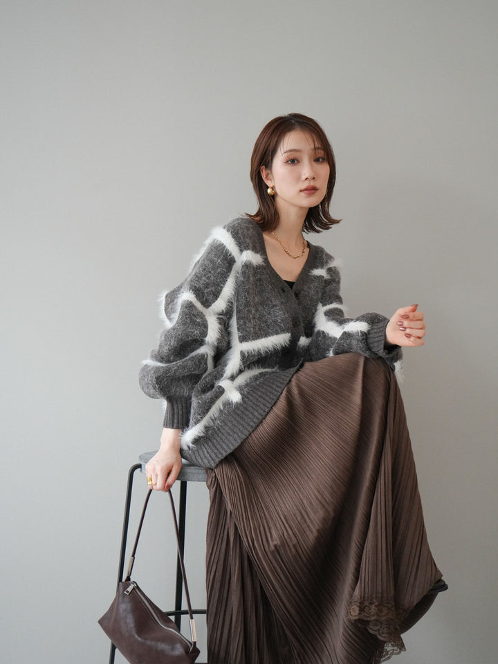 [予約]ミックスシャギーチェックカーディガン/brown