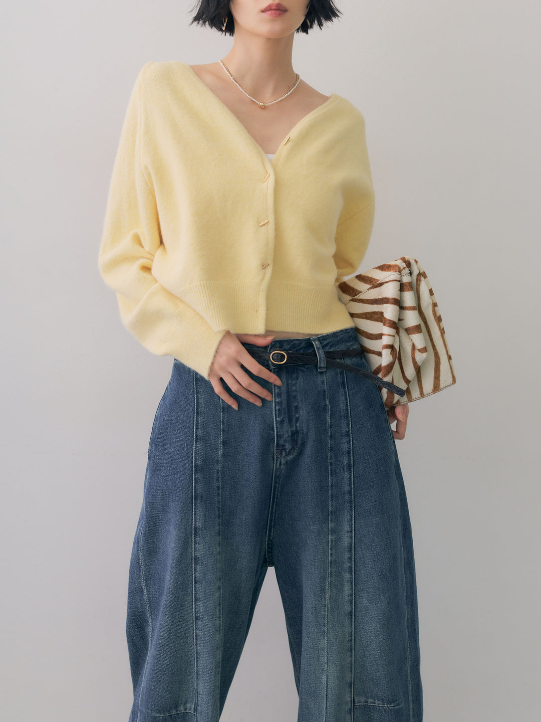 [SET]ゴールドラインボタンカーディガン+選べるアクセセット(2set)