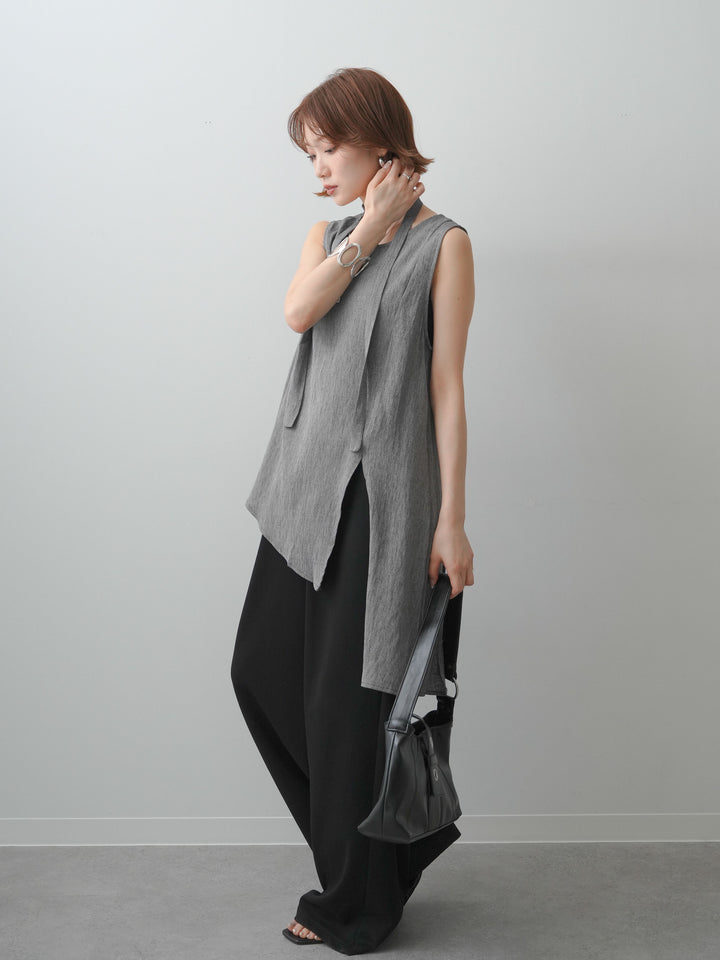 [SET]タイ付アシメヘムノースリトップス+リラックスドレープスウェットパンツ(2set)