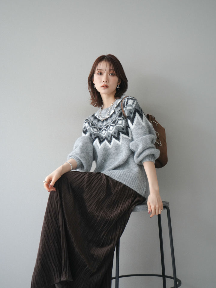 [予約]求心柄オーバーニットプルオーバー/gray