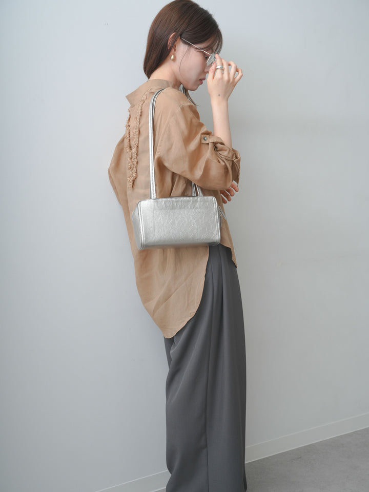 [SET]バックレースノーカラーシャツ+カップ付きバッククロスキャミソール+ベルトループデザインワイドパンツ(3set)