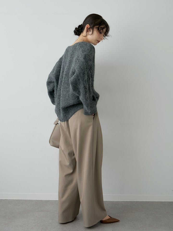 [SET]ゴールドボタンケーブルシャギーガーディガン+ツイルタックワイドパンツ(2set)