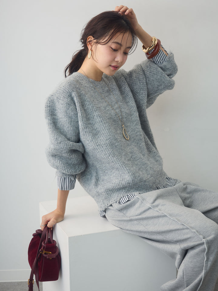 [予約]シャツレイヤードデザインモヘアプルオーバー/lightgray