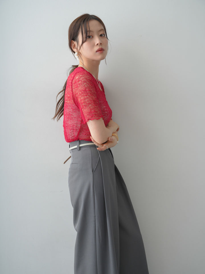[予約]フラワーモチーフレーストップス/red