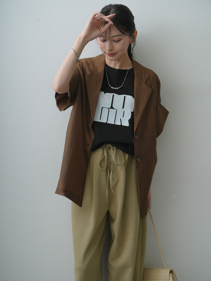 [SET]シアーオーバー半袖ジャケット+ショルダータックノースリーブオーバーTEE+リラックスドレープスウェットパンツ(3set)