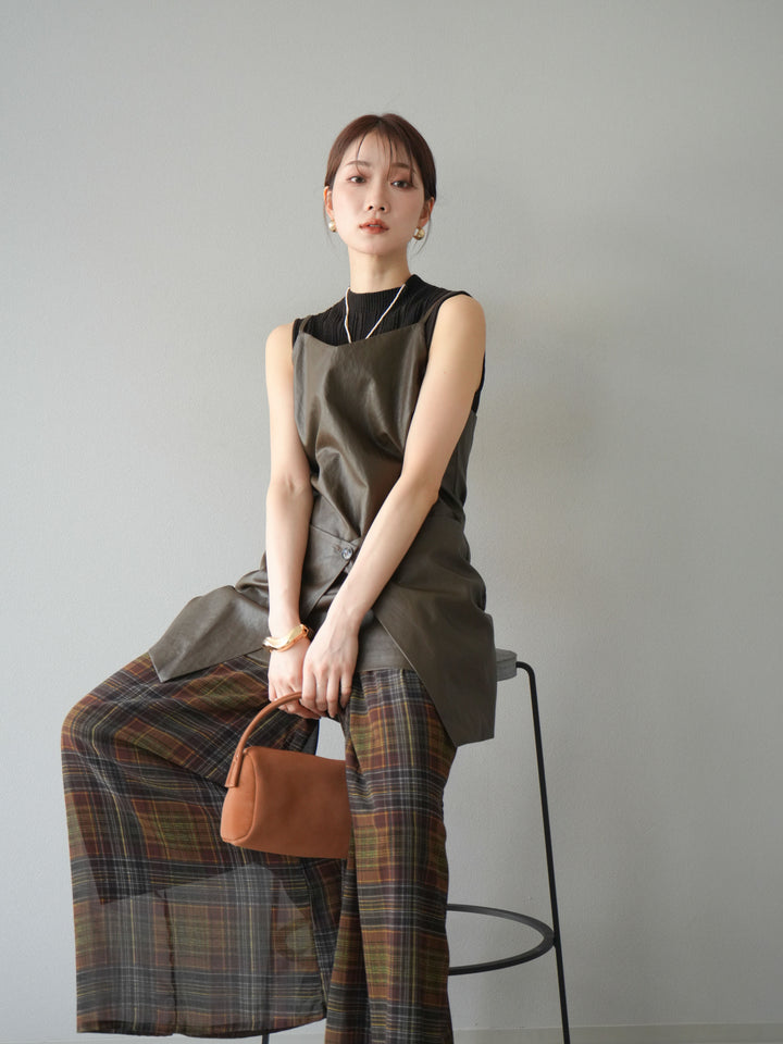 [予約]レイヤードレザーキャミソールチュニック/ブラウン