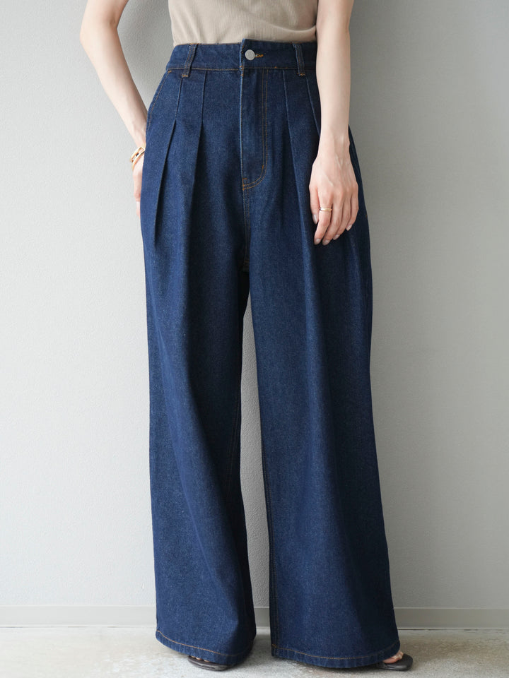 [予約]ダブルタックワイドデニムパンツ/インディゴ