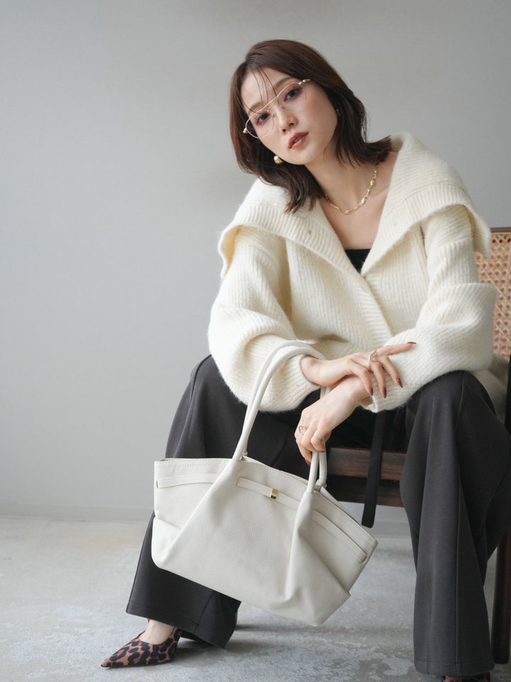 [予約]襟付きボタンオーバーニットカーディガン/ivory