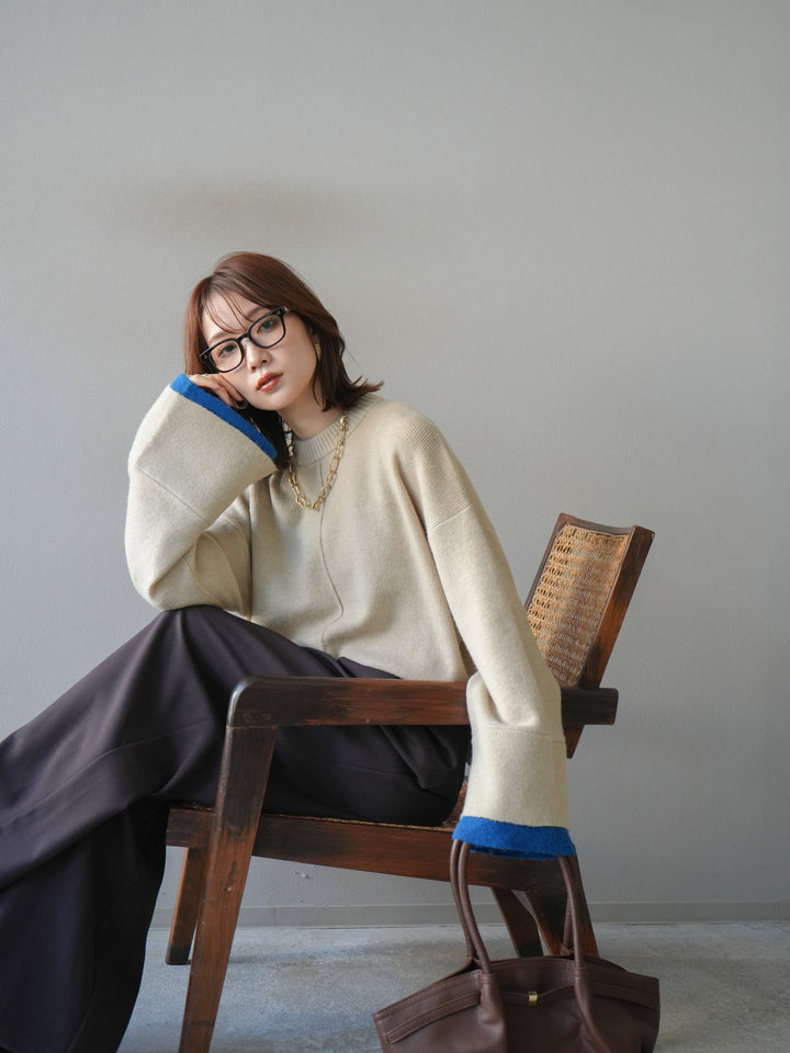 [予約]袖レイヤード配色ニットプルオーバー/ivory