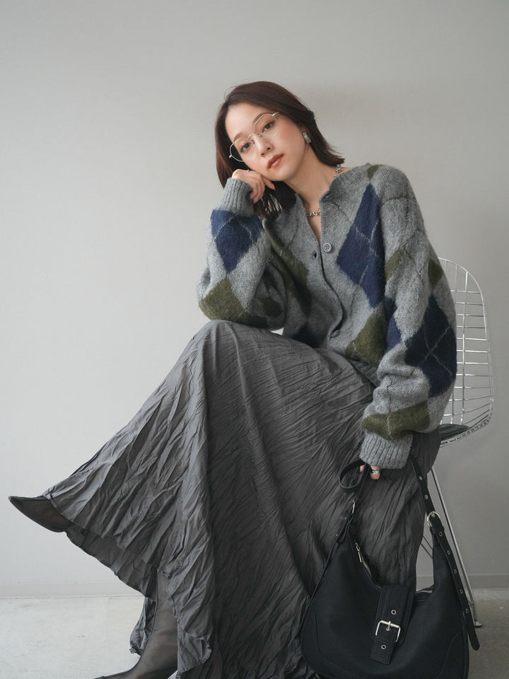 [予約]モヘアタッチアーガイルニットカーディガン/ gray