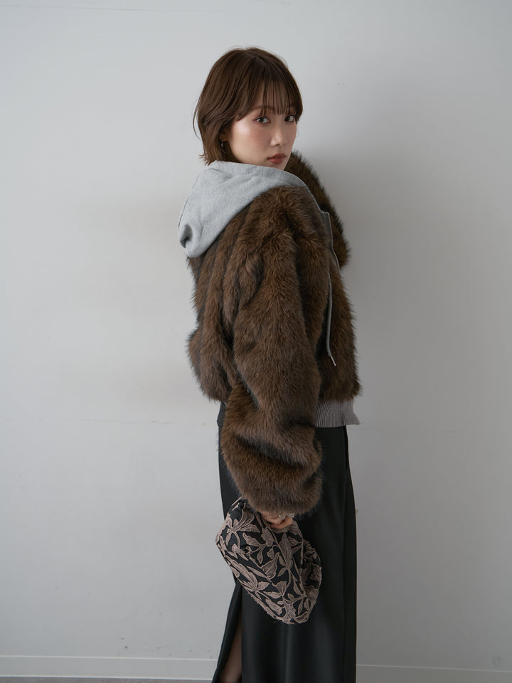 [予約]スウェットファードッキングフードブルゾン/brown