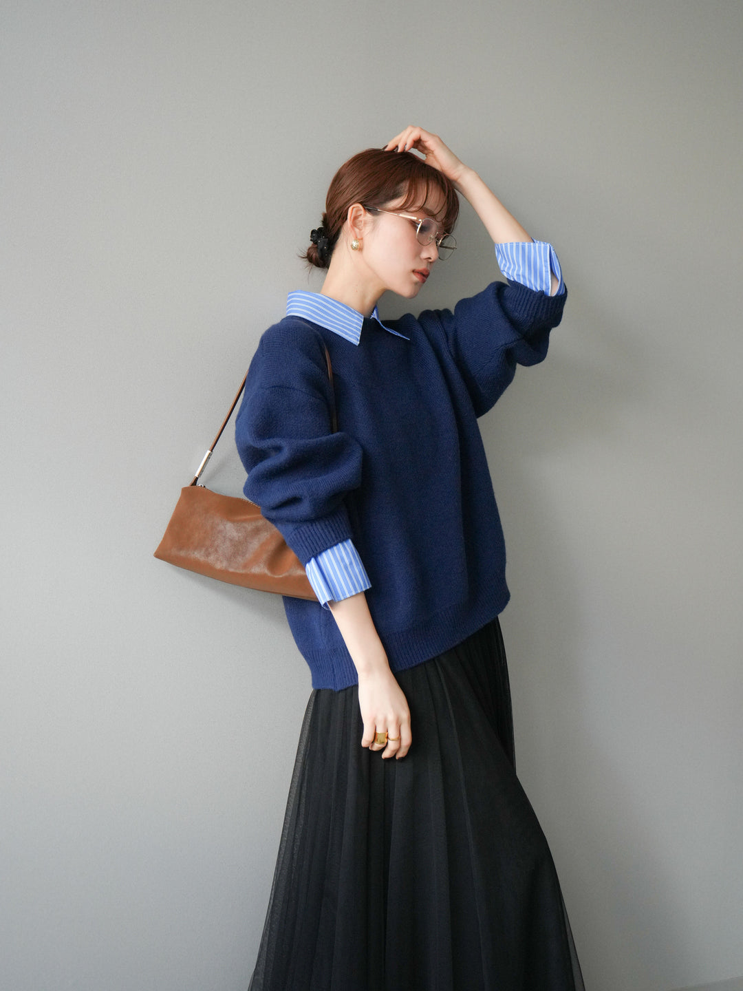 [予約]2WAY襟ニットプルオーバー/navy