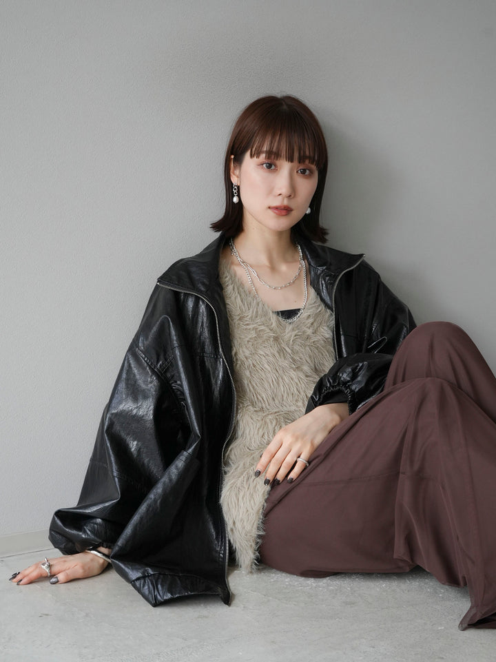 [予約]フェイクレザーオーバーブルゾン/ブラック