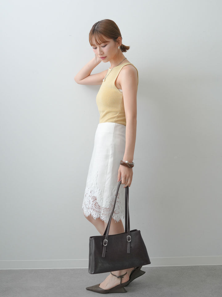 [SET]バックスリットニットタンクトップ+スカラップレーススカート(2set)