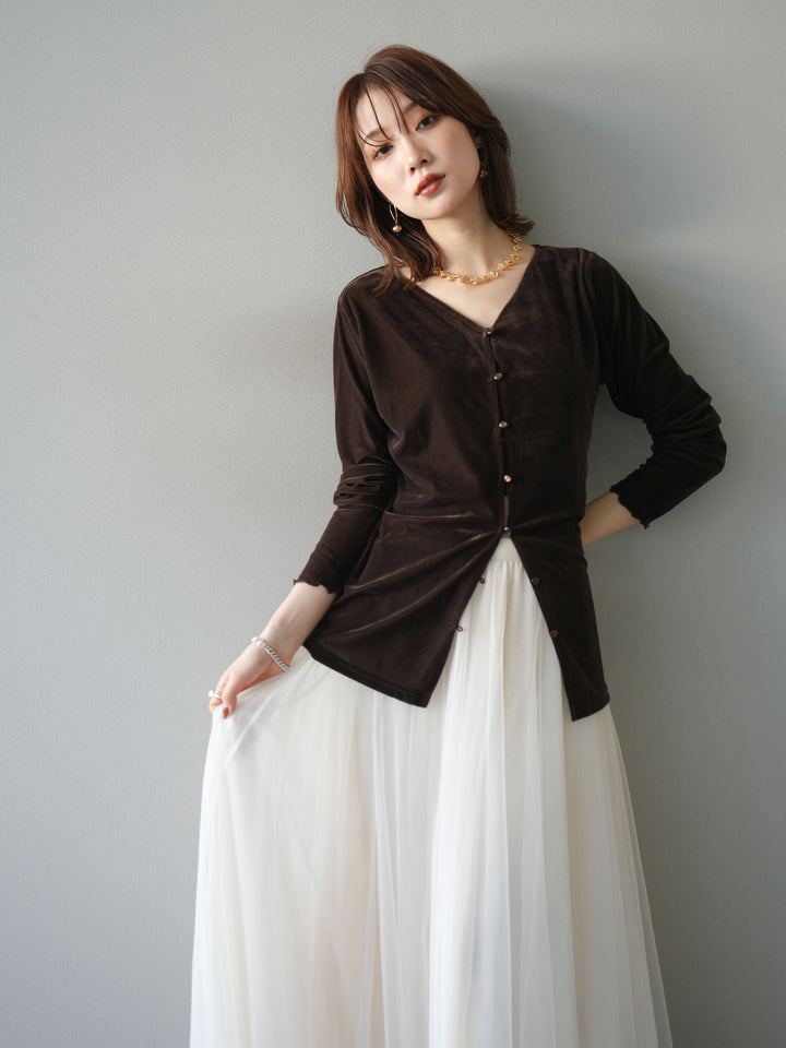 [予約]ベロアカーディガン/brown