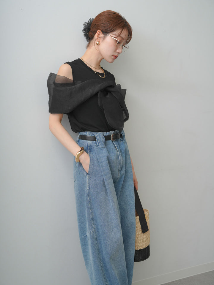 [SET]オープンショルダーシアーレイヤートップス+オープンショルダーシアーレイヤートップス(2set)