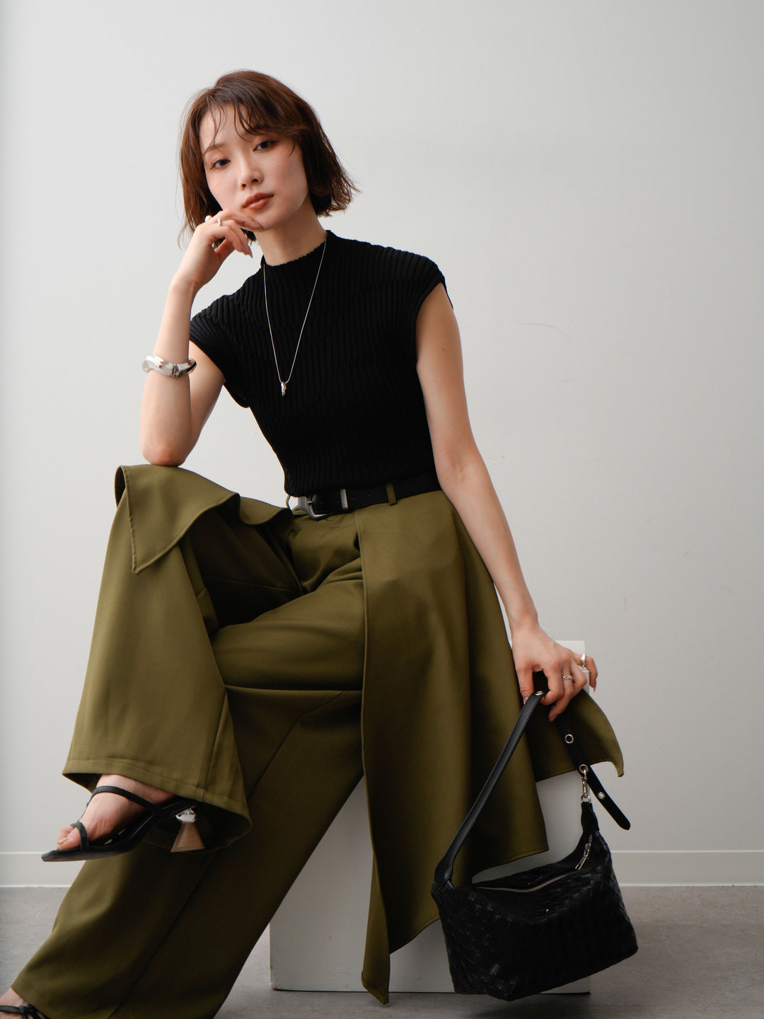 【套裝】Mode Line 羅紋法式針織上衣 + Mode Line 羅紋法式針織上衣（兩件套）