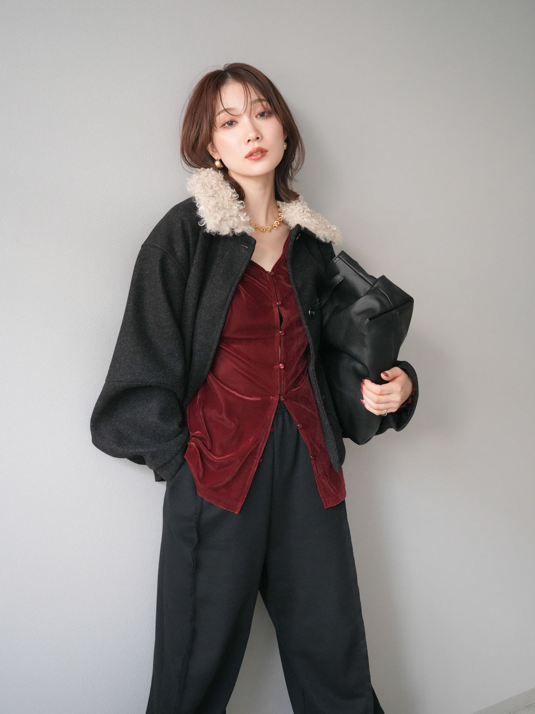 [予約]ロービングボアえりブルゾン/black