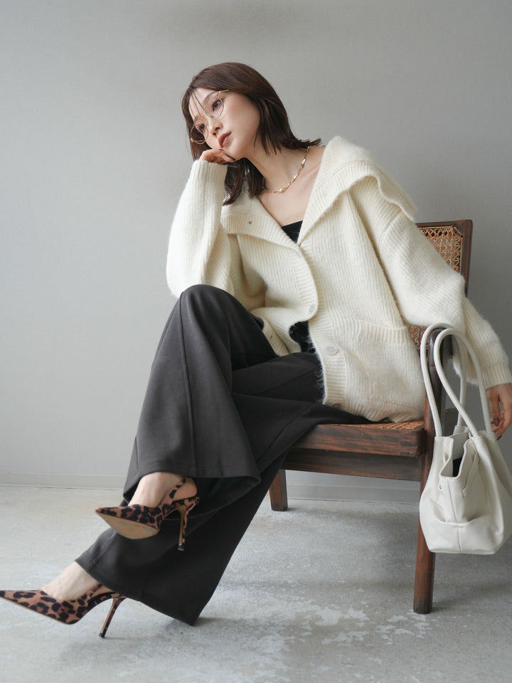 [予約]襟付きボタンオーバーニットカーディガン/ivory