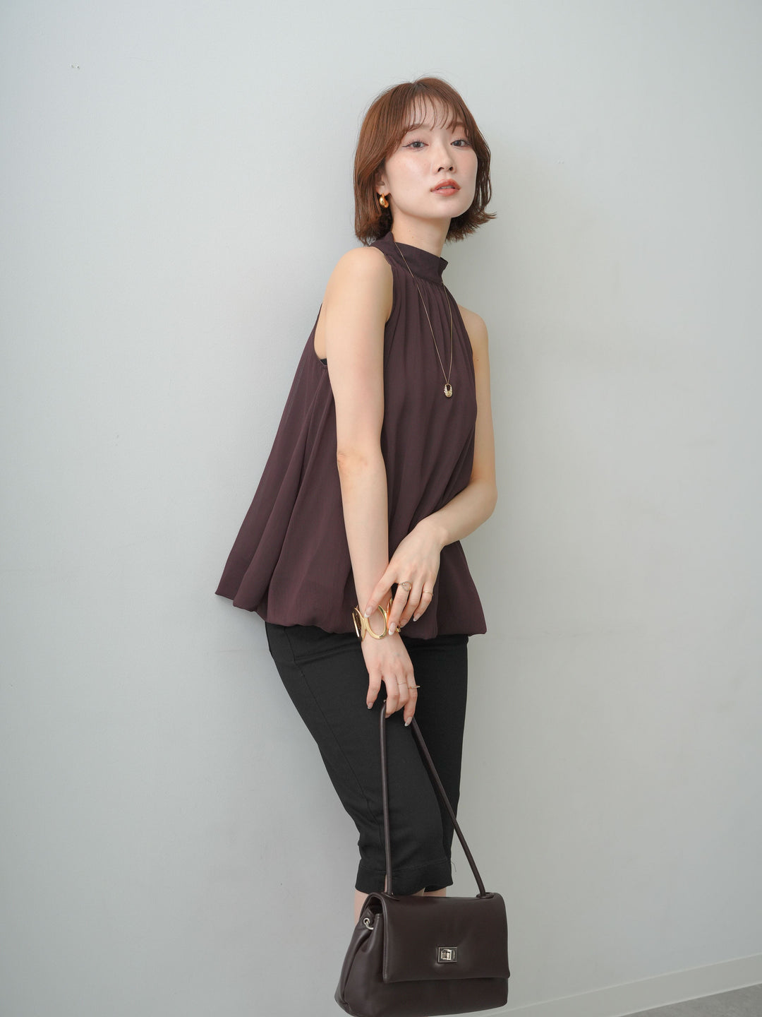 [予約]シフォンアメスリバルーンブラウス/brown